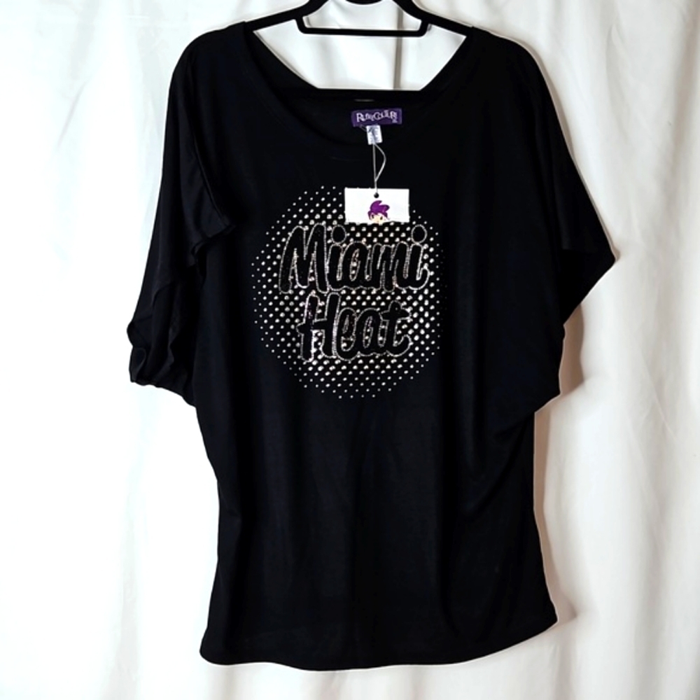 RUBEE COUTURE WOMENS MIAMI HEAT GLAM SHIRT IN BLACK WITH SILVER GLAM SIZE XLGE